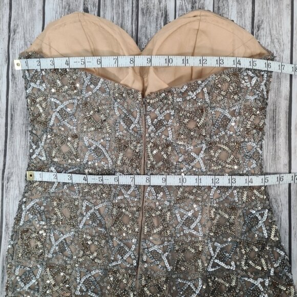 SCALA Silk Strapless Sequin Beaded Cocktail Mini Dress Style 48322 Lead Grey - Picture 11 of 13